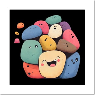 Adorable Comic Kawaii Style Stones: A Cute and Original Decoration for Your Home! Posters and Art